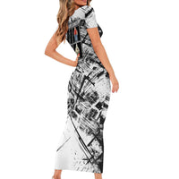 Same Shit Different Costume Short Sleeve Bodycon Dress Monochrome Gritty Texture