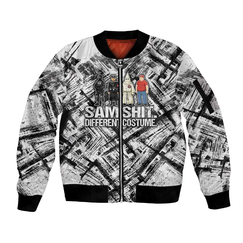 Same Shit Different Costume Sleeve Zip Bomber Jacket Monochrome Gritty Texture