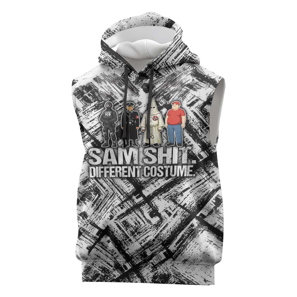 Same Shit Different Costume Sleeveless Hoodie Monochrome Gritty Texture