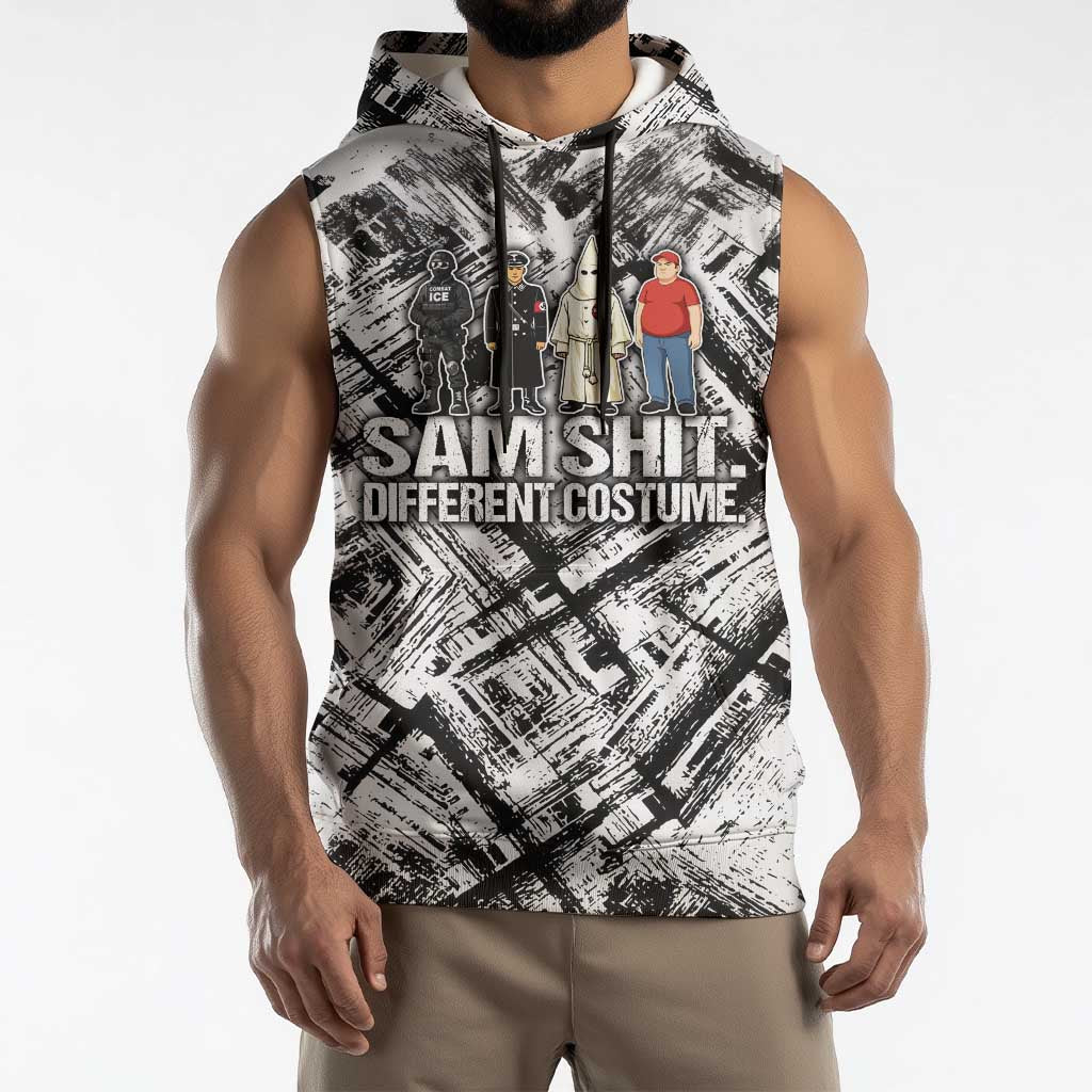 Same Shit Different Costume Sleeveless Hoodie Monochrome Gritty Texture