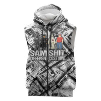 Same Shit Different Costume Sleeveless Zip Hoodie Monochrome Gritty Texture
