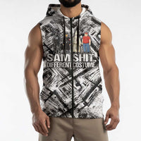 Same Shit Different Costume Sleeveless Zip Hoodie Monochrome Gritty Texture