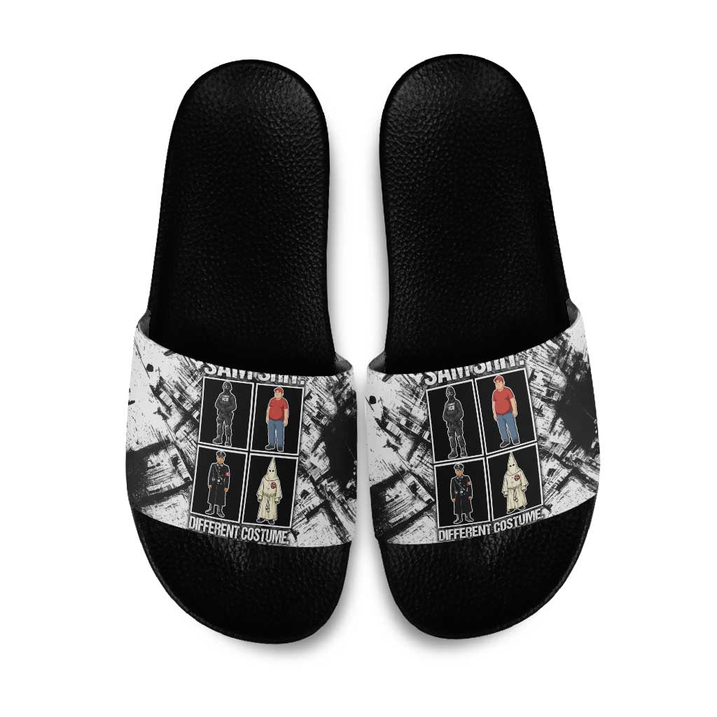 Same Shit Different Costume Slide Sandals Monochrome Gritty Texture