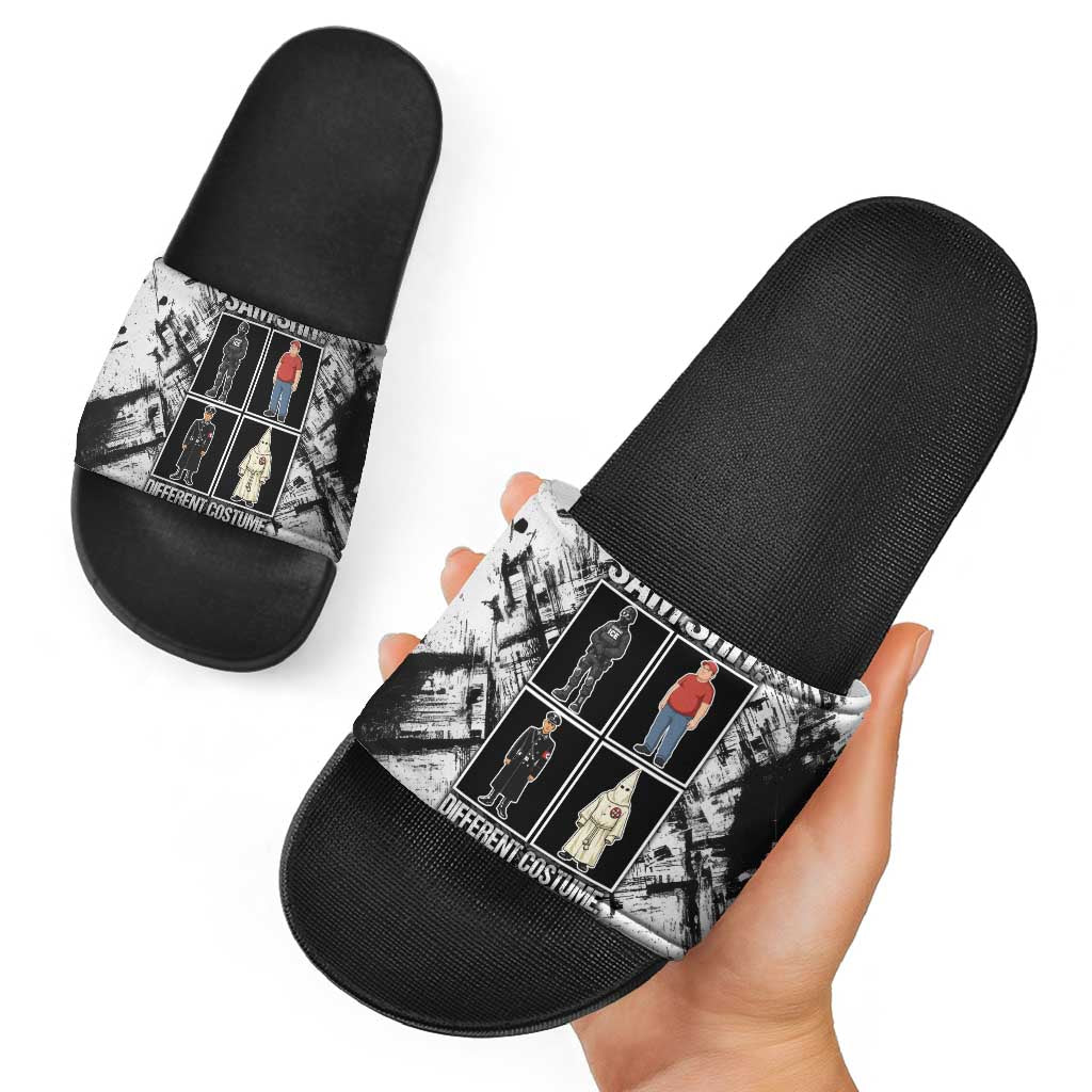 Same Shit Different Costume Slide Sandals Monochrome Gritty Texture