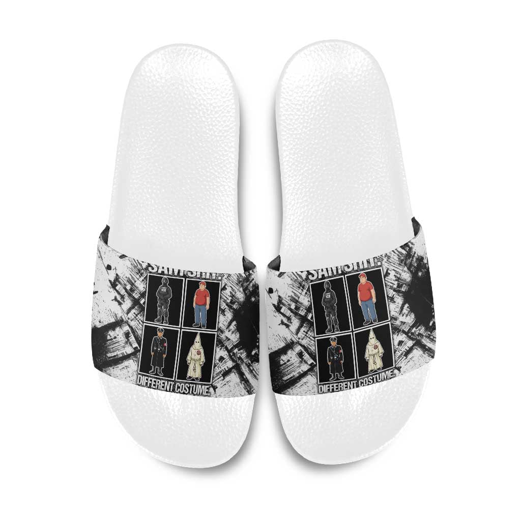 Same Shit Different Costume Slide Sandals Monochrome Gritty Texture