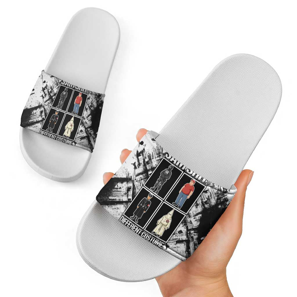 Same Shit Different Costume Slide Sandals Monochrome Gritty Texture