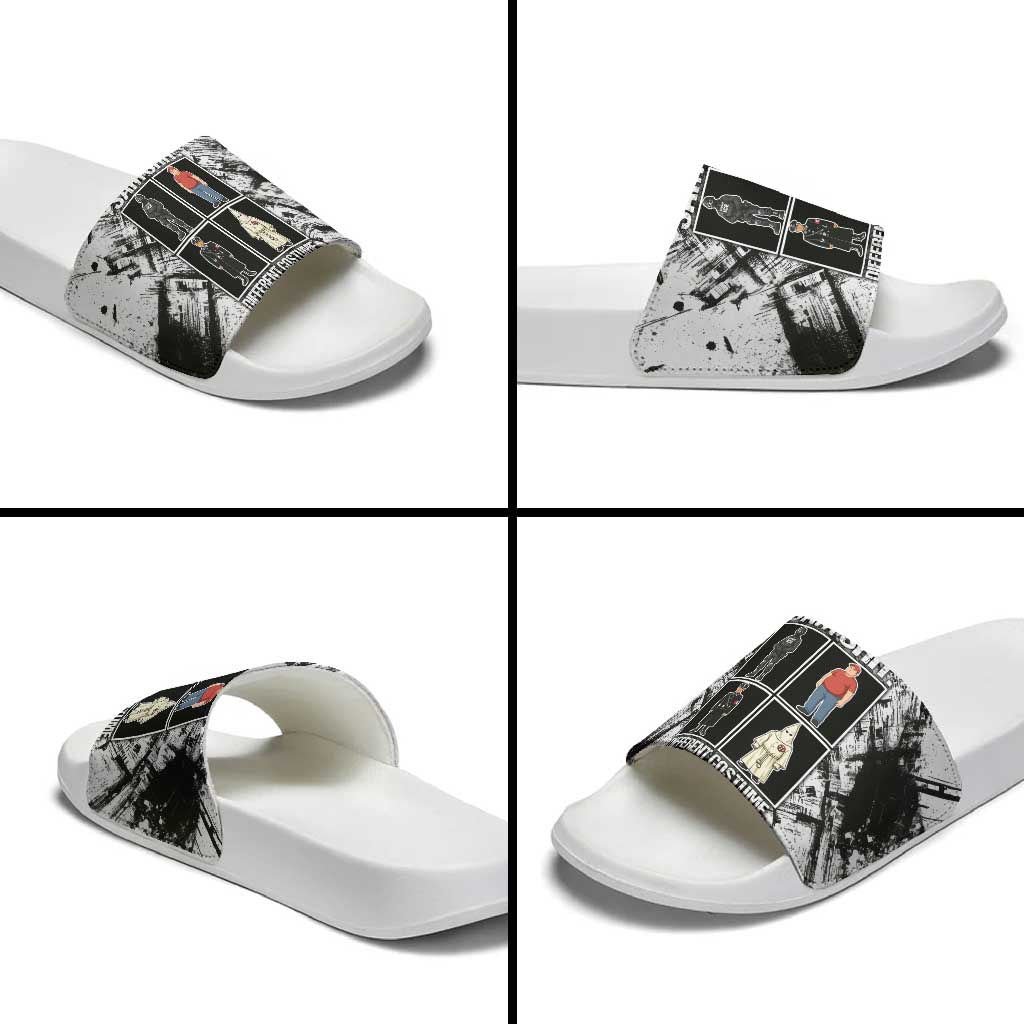 Same Shit Different Costume Slide Sandals Monochrome Gritty Texture