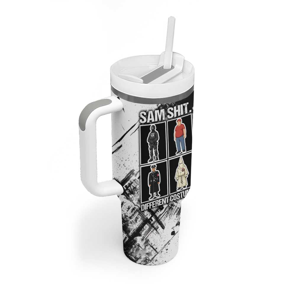 Same Shit Different Costume Tumbler With Handle Monochrome Gritty Texture