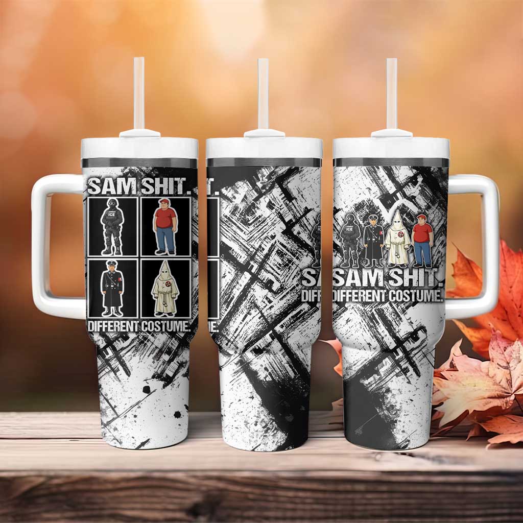 Same Shit Different Costume Tumbler With Handle Monochrome Gritty Texture