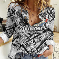 Same Shit Different Costume Women Casual Shirt Monochrome Gritty Texture