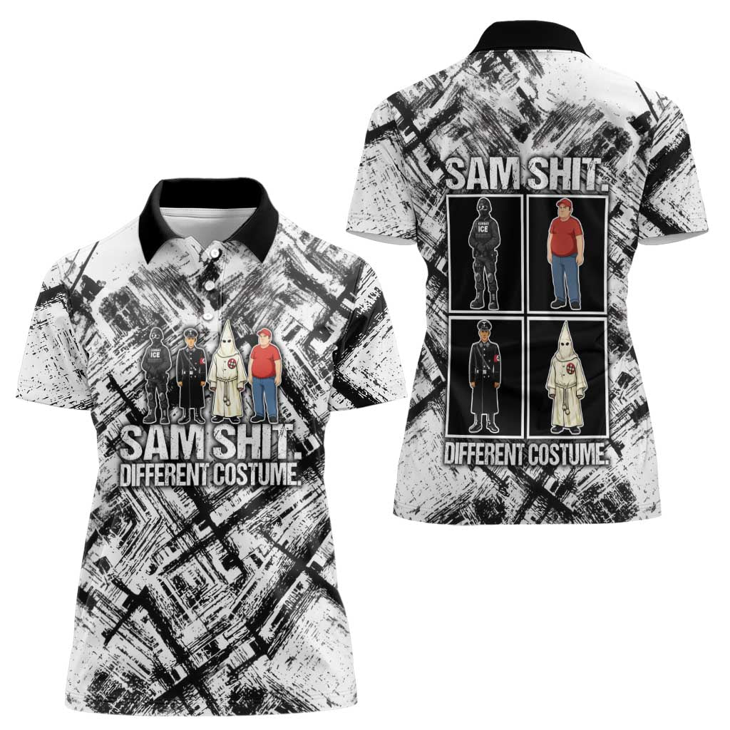Same Shit Different Costume Women Polo Shirt Monochrome Gritty Texture