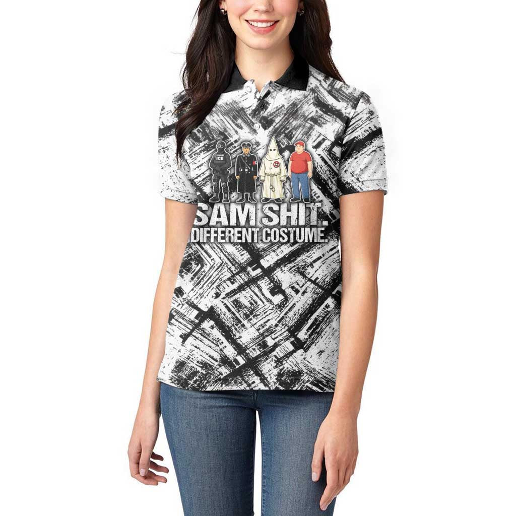 Same Shit Different Costume Women Polo Shirt Monochrome Gritty Texture