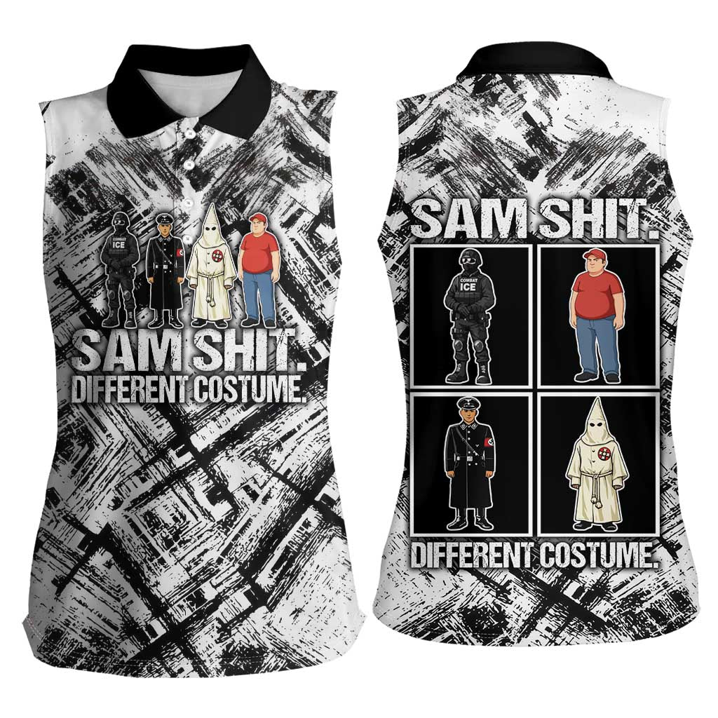 Same Shit Different Costume Women Sleeveless Polo Shirt Monochrome Gritty Texture