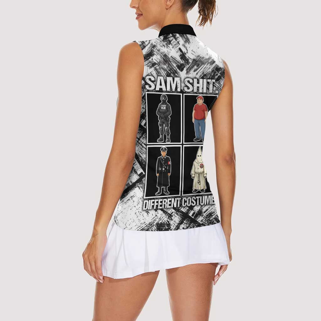 Same Shit Different Costume Women Sleeveless Polo Shirt Monochrome Gritty Texture