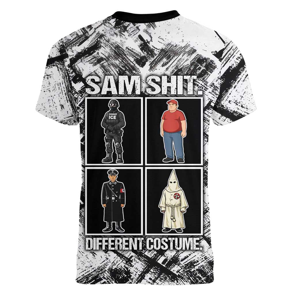 Same Shit Different Costume Women V-Neck T-Shirt Monochrome Gritty Texture