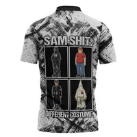 Same Shit Different Costume Zipper Polo Shirt Monochrome Gritty Texture