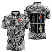 Same Shit Different Costume Zipper Polo Shirt Monochrome Gritty Texture