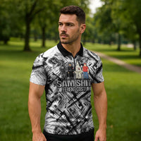 Same Shit Different Costume Zipper Polo Shirt Monochrome Gritty Texture