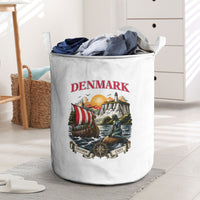Denmark Kongeriget Heritage Laundry Basket Vintage Viking Ship And Nyhavn Scenic Illustration