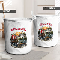 Denmark Kongeriget Heritage Laundry Basket Vintage Viking Ship And Nyhavn Scenic Illustration