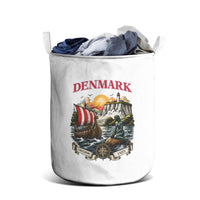 Denmark Kongeriget Heritage Laundry Basket Vintage Viking Ship And Nyhavn Scenic Illustration