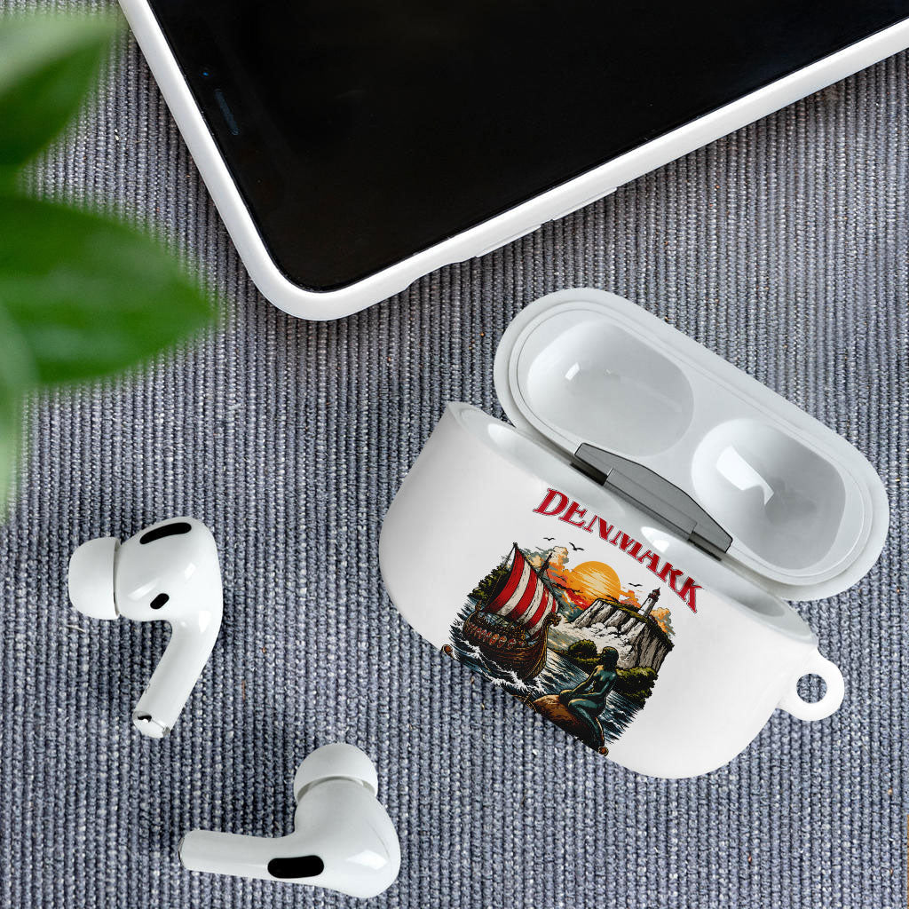 Denmark Kongeriget Heritage AirPods Case Vintage Viking Ship And Nyhavn Scenic Illustration