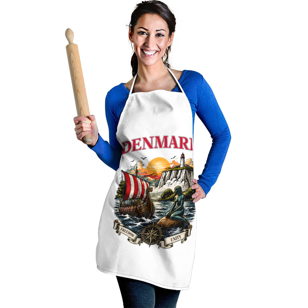 Denmark Kongeriget Heritage Apron Vintage Viking Ship And Nyhavn Scenic Illustration
