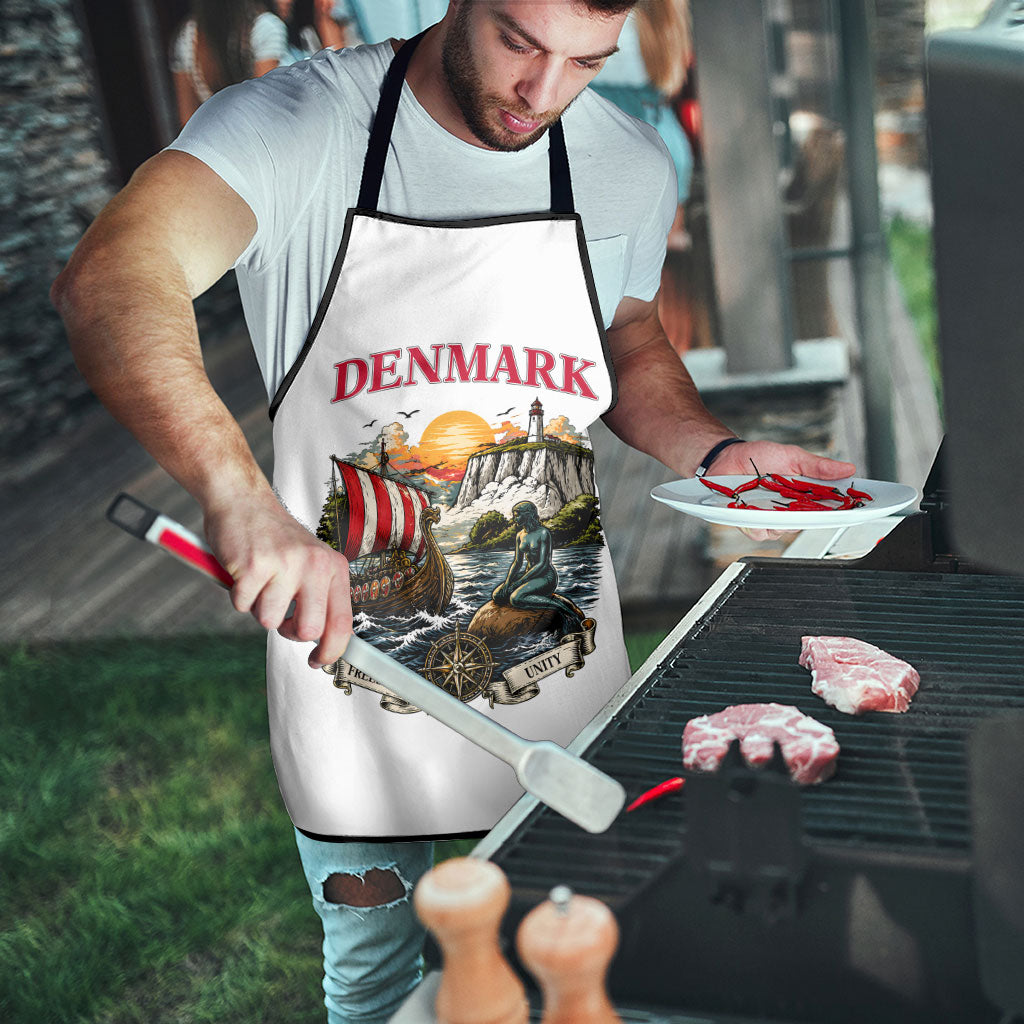Denmark Kongeriget Heritage Apron Vintage Viking Ship And Nyhavn Scenic Illustration