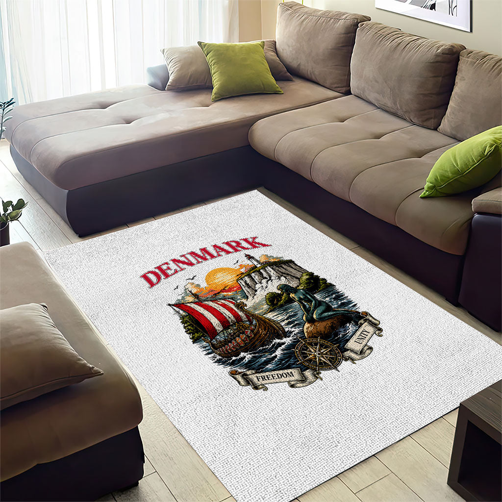 Denmark Kongeriget Heritage Area Rug Vintage Viking Ship And Nyhavn Scenic Illustration