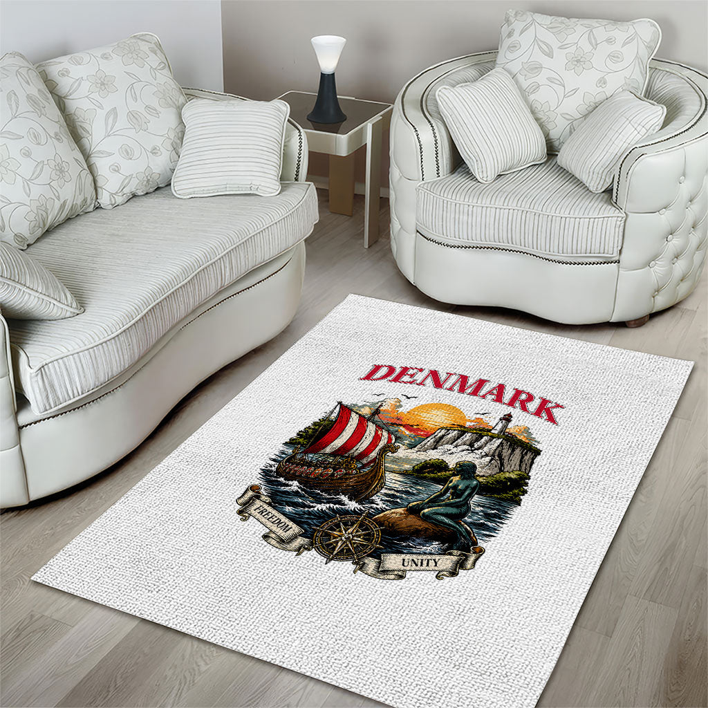 Denmark Kongeriget Heritage Area Rug Vintage Viking Ship And Nyhavn Scenic Illustration