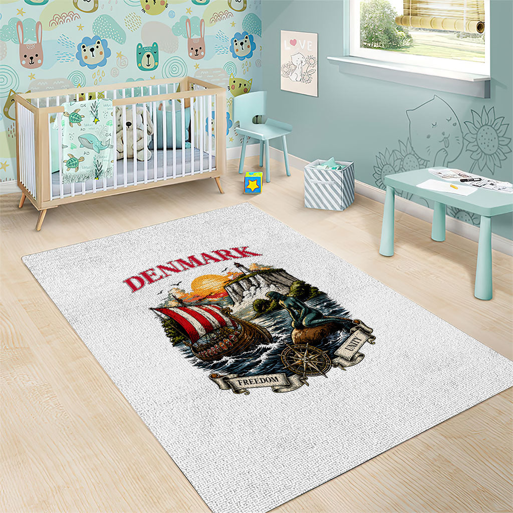 Denmark Kongeriget Heritage Area Rug Vintage Viking Ship And Nyhavn Scenic Illustration