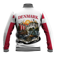 Denmark Kongeriget Heritage Baseball Jacket Vintage Viking Ship And Nyhavn Scenic Illustration