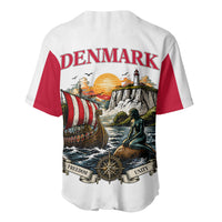 Denmark Kongeriget Heritage Baseball Jersey Vintage Viking Ship And Nyhavn Scenic Illustration