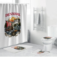 Denmark Kongeriget Heritage Bathroom Set Vintage Viking Ship And Nyhavn Scenic Illustration