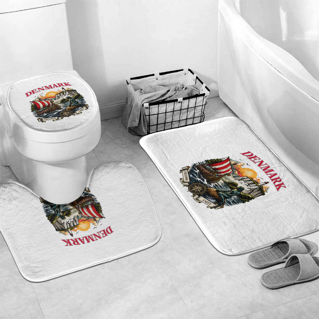 Denmark Kongeriget Heritage Bathroom Set Vintage Viking Ship And Nyhavn Scenic Illustration