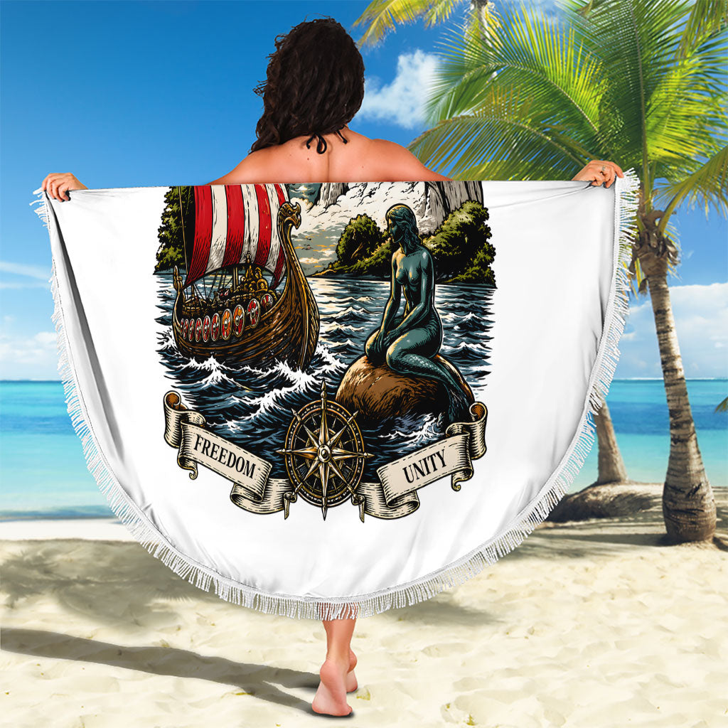 Denmark Kongeriget Heritage Beach Blanket Vintage Viking Ship And Nyhavn Scenic Illustration