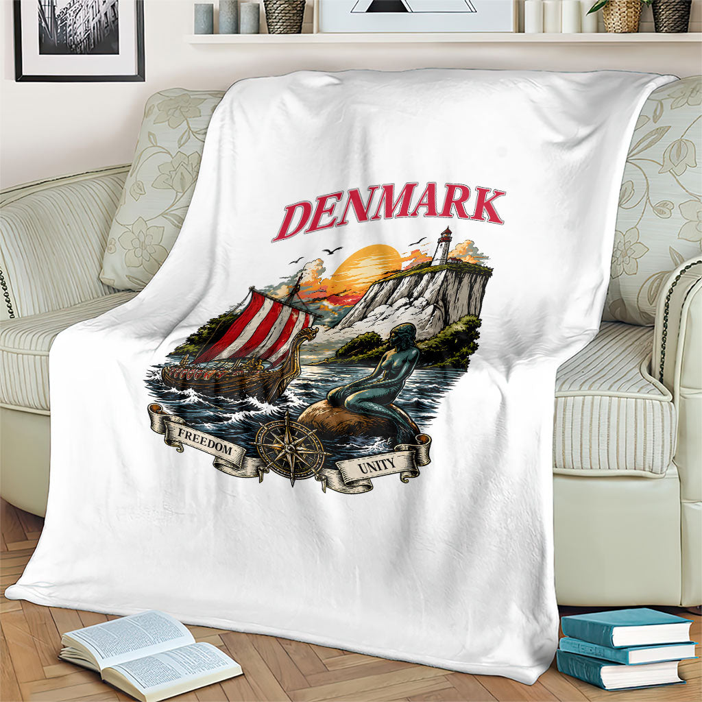 Denmark Kongeriget Heritage Blanket Vintage Viking Ship And Nyhavn Scenic Illustration