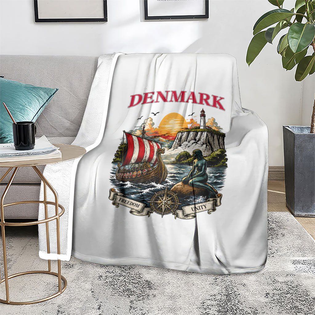 Denmark Kongeriget Heritage Blanket Vintage Viking Ship And Nyhavn Scenic Illustration