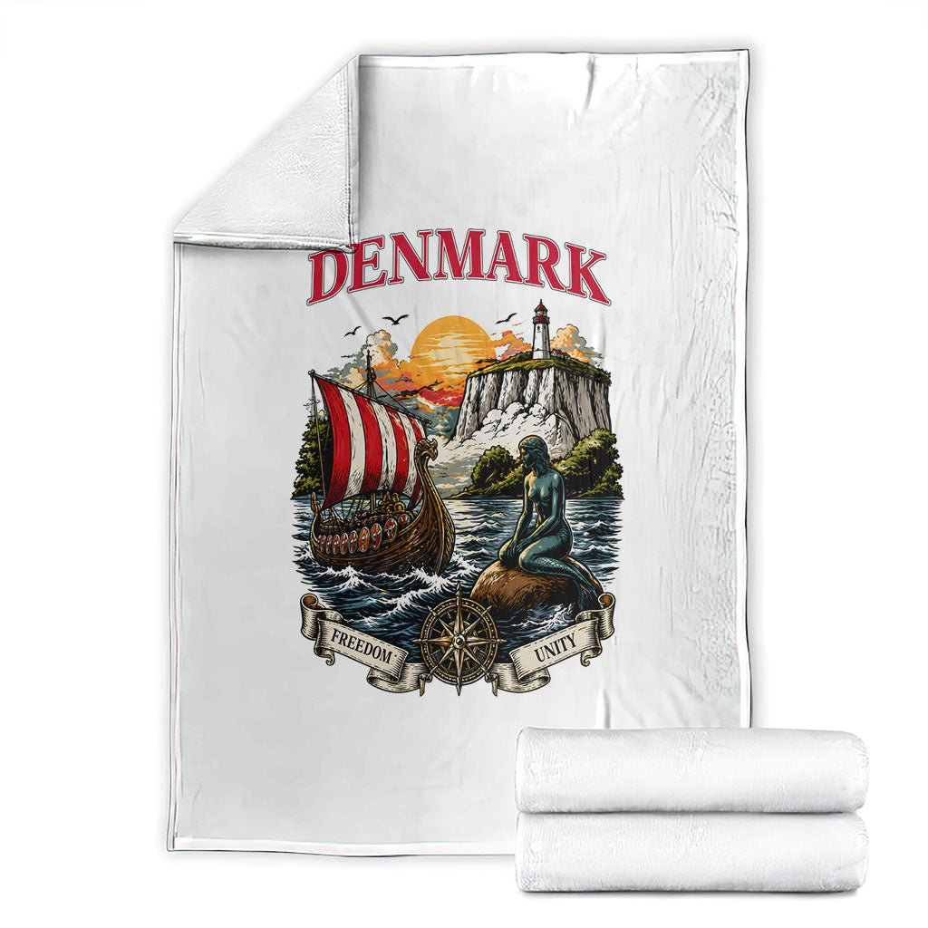 Denmark Kongeriget Heritage Blanket Vintage Viking Ship And Nyhavn Scenic Illustration