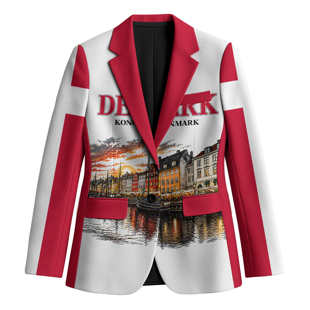 Denmark Kongeriget Heritage Blazer Vintage Viking Ship And Nyhavn Scenic Illustration