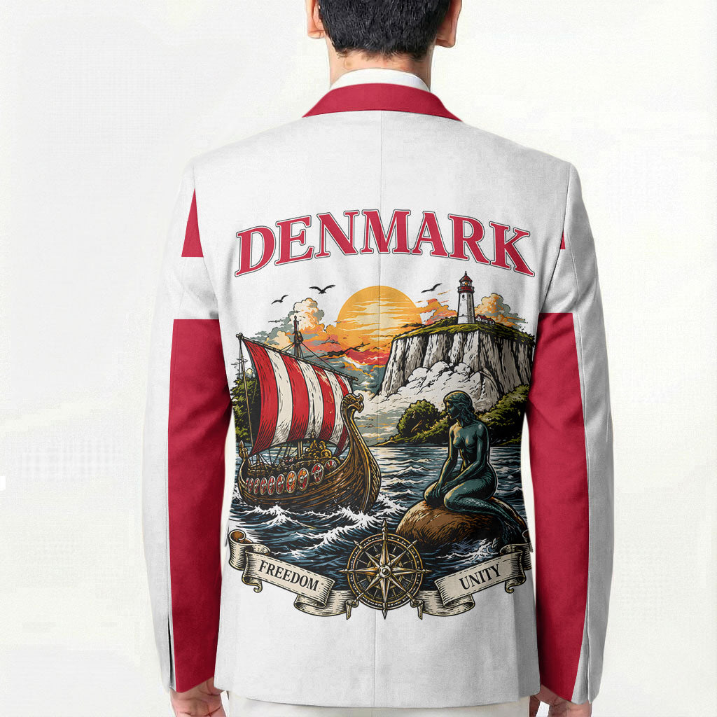 Denmark Kongeriget Heritage Blazer Vintage Viking Ship And Nyhavn Scenic Illustration