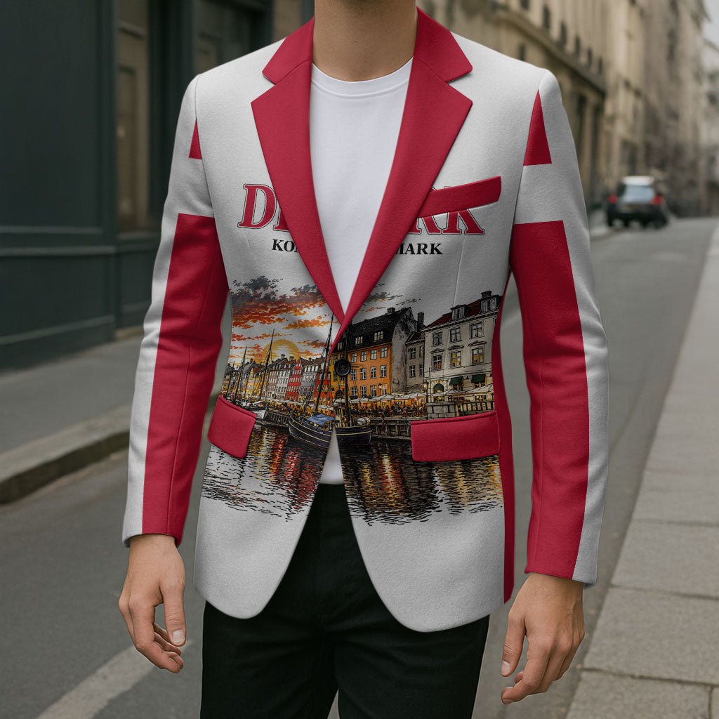 Denmark Kongeriget Heritage Blazer Vintage Viking Ship And Nyhavn Scenic Illustration
