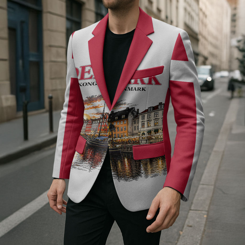 Denmark Kongeriget Heritage Blazer Vintage Viking Ship And Nyhavn Scenic Illustration