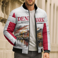 Denmark Kongeriget Heritage Bomber Puffer Jacket Vintage Viking Ship And Nyhavn Scenic Illustration