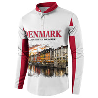 Denmark Kongeriget Heritage Button Sweatshirt Vintage Viking Ship And Nyhavn Scenic Illustration