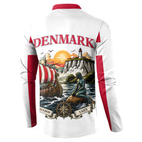 Denmark Kongeriget Heritage Button Sweatshirt Vintage Viking Ship And Nyhavn Scenic Illustration