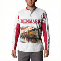 Denmark Kongeriget Heritage Button Sweatshirt Vintage Viking Ship And Nyhavn Scenic Illustration