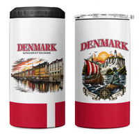 Denmark Kongeriget Heritage 4 in 1 Can Cooler Tumbler Vintage Viking Ship And Nyhavn Scenic Illustration
