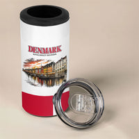 Denmark Kongeriget Heritage 4 in 1 Can Cooler Tumbler Vintage Viking Ship And Nyhavn Scenic Illustration
