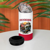 Denmark Kongeriget Heritage 4 in 1 Can Cooler Tumbler Vintage Viking Ship And Nyhavn Scenic Illustration